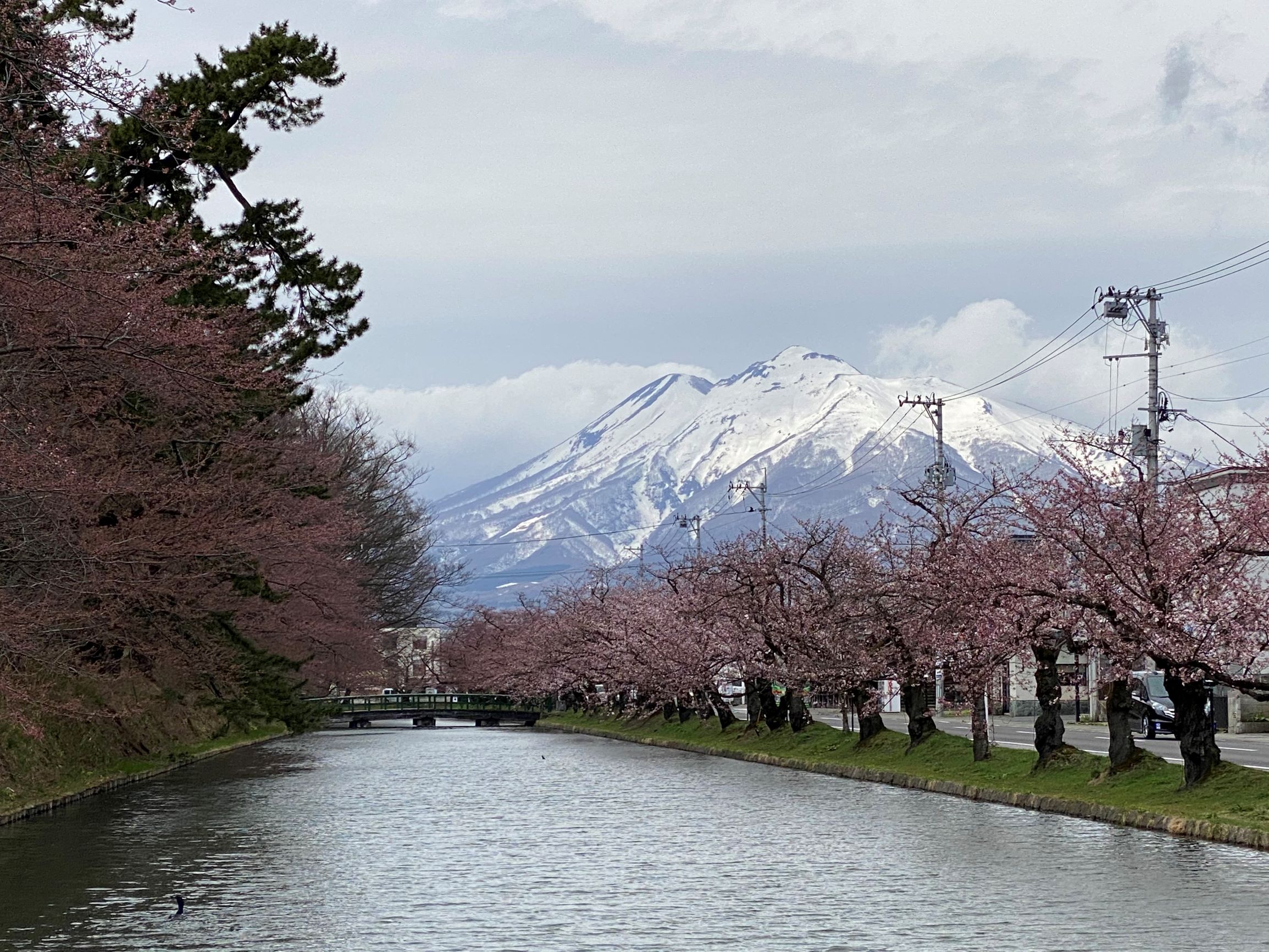 雪が残る岩木山