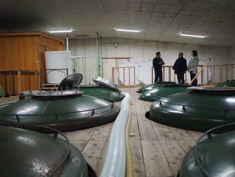 貴重な仕込みタンクを前に、杜氏・佐藤さんに酒造りのイロハを教わりました。そこはかとなく漂う“日本酒の香り”に、「ああ、日本人に生まれてきてよかった！」と一同。